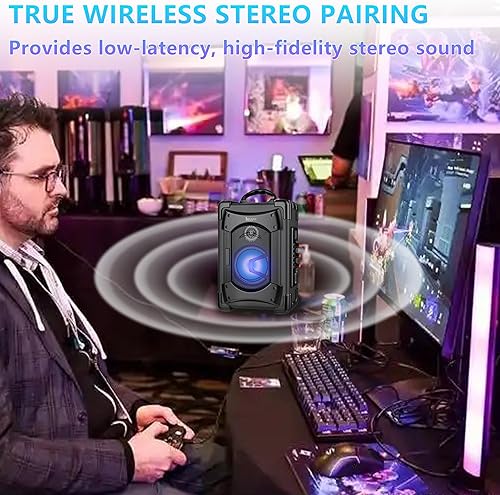 Miniatura 4 de Altavoz Bluetooth portátil con micrófono, altavoz con luces LED para niños y adultos, subwoofer graves pesados con radio FM, compatible con