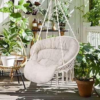 Bathonly- Hammock Chair with Cushion, Handmade Macrame Swing