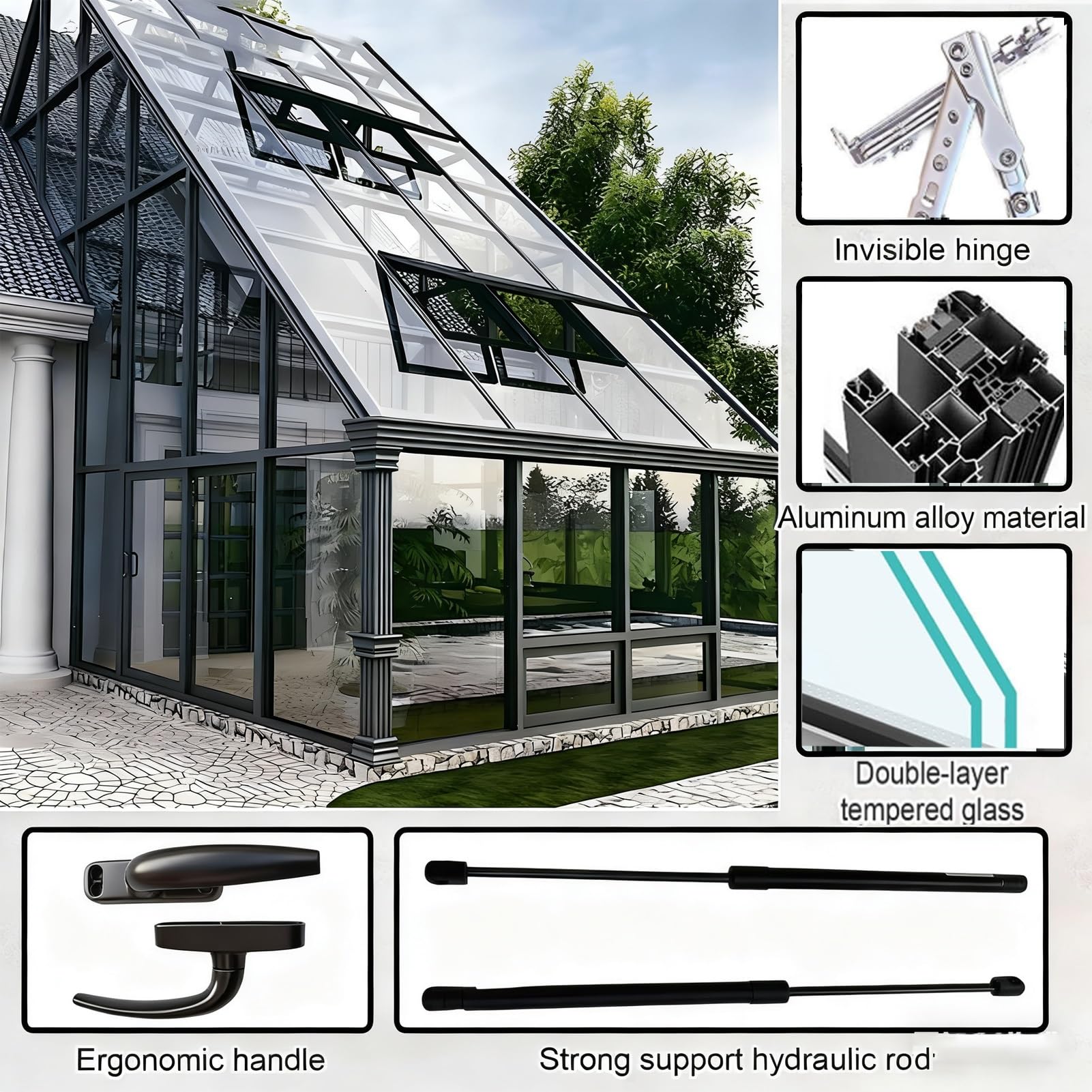 Finestra da tetto trasparente ventilata manuale per tetti di casa, ideale per illuminazione naturale in centri commerciali, bar e palestre (100 x 100 cm)