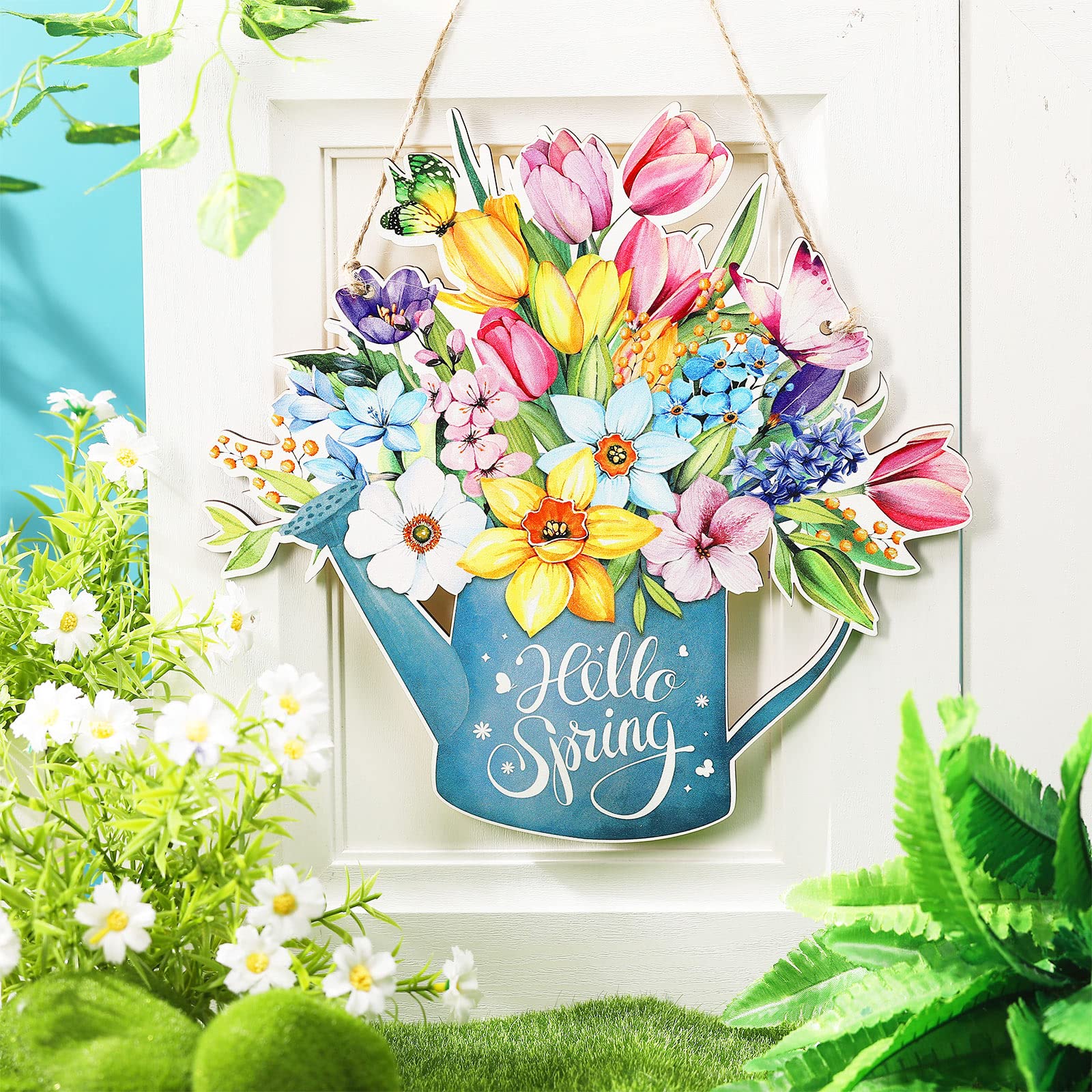 Amazon.com: Juexica Hello Spring Door Sign Rustic Wooden Spring