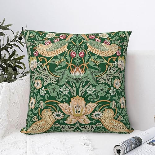 Miniatura 3 de Keebik William Morris Raven - Funda de almohada decorativa suave con diseño de bosque floral azul y verde para decoración del hogar, sala de estar,