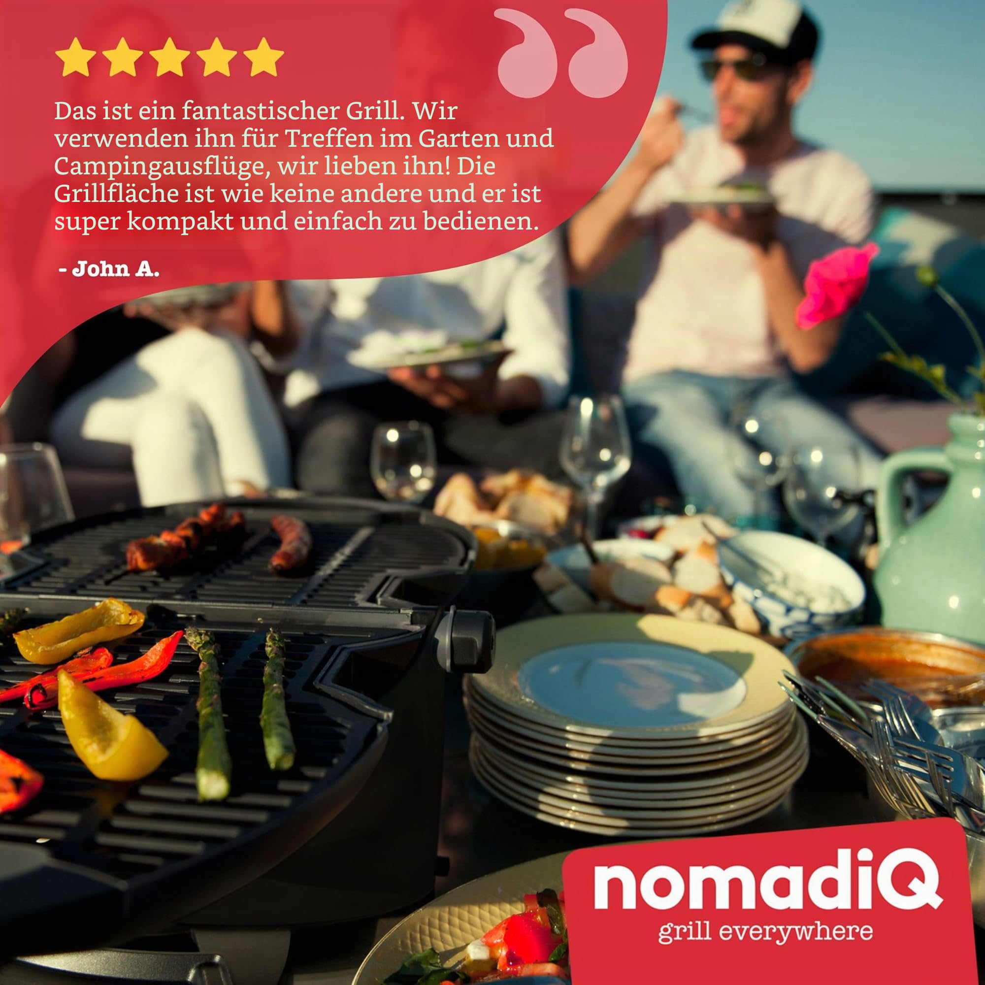 NOMADIQ BBQ Camping | Tischgrill | Compact | 2 Brenner | gasgrill camping | gasgrill balkon Wohnmobil | grillplatte, portable,outdoor, barbecue, outdoor kocher (Schwarz 2.0)