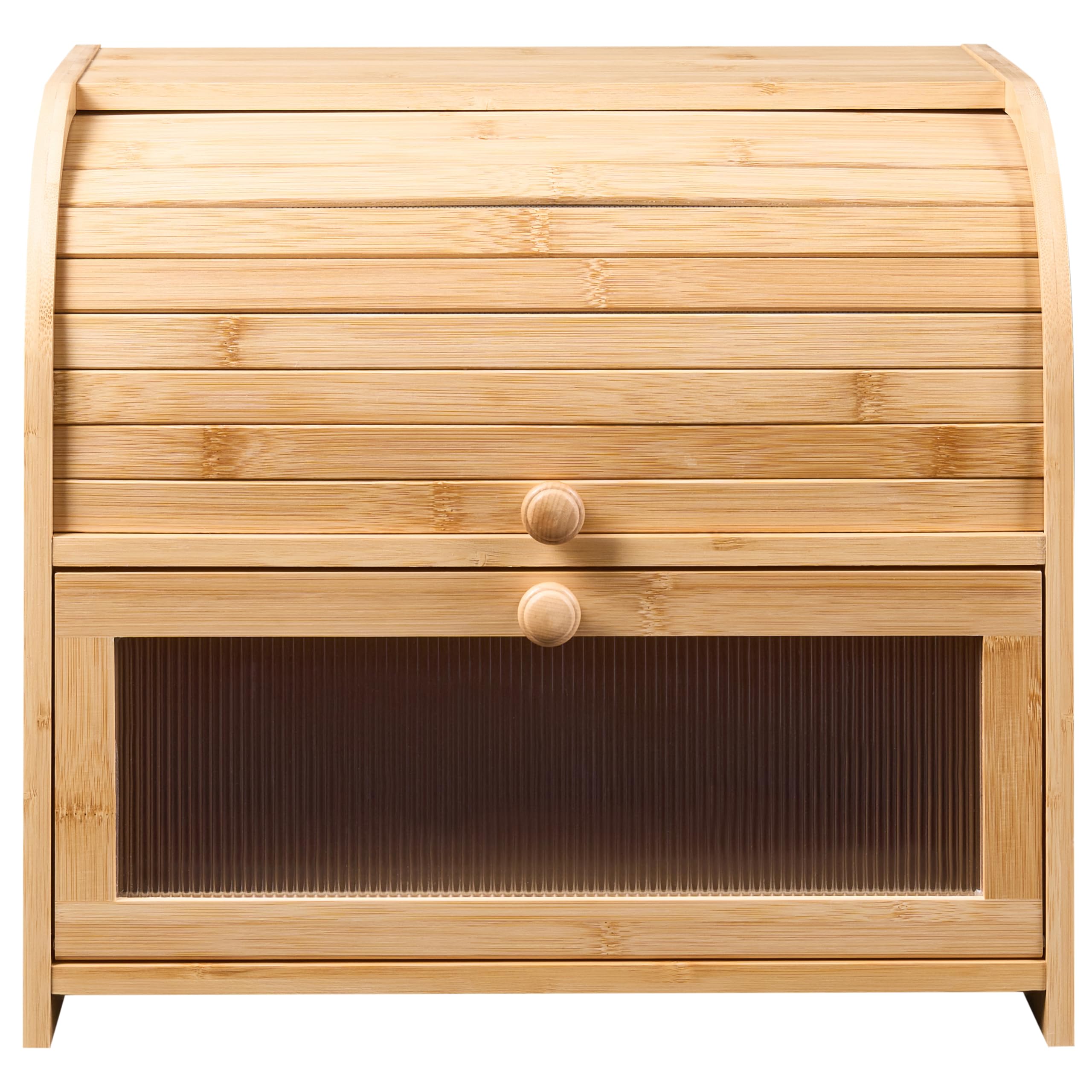 Beliani Brotkasten Bambus hellbraun zweistöckig mit Rollklappe Sichtfenster & Griffen 42 x 25 x 37 cm modern Levain
