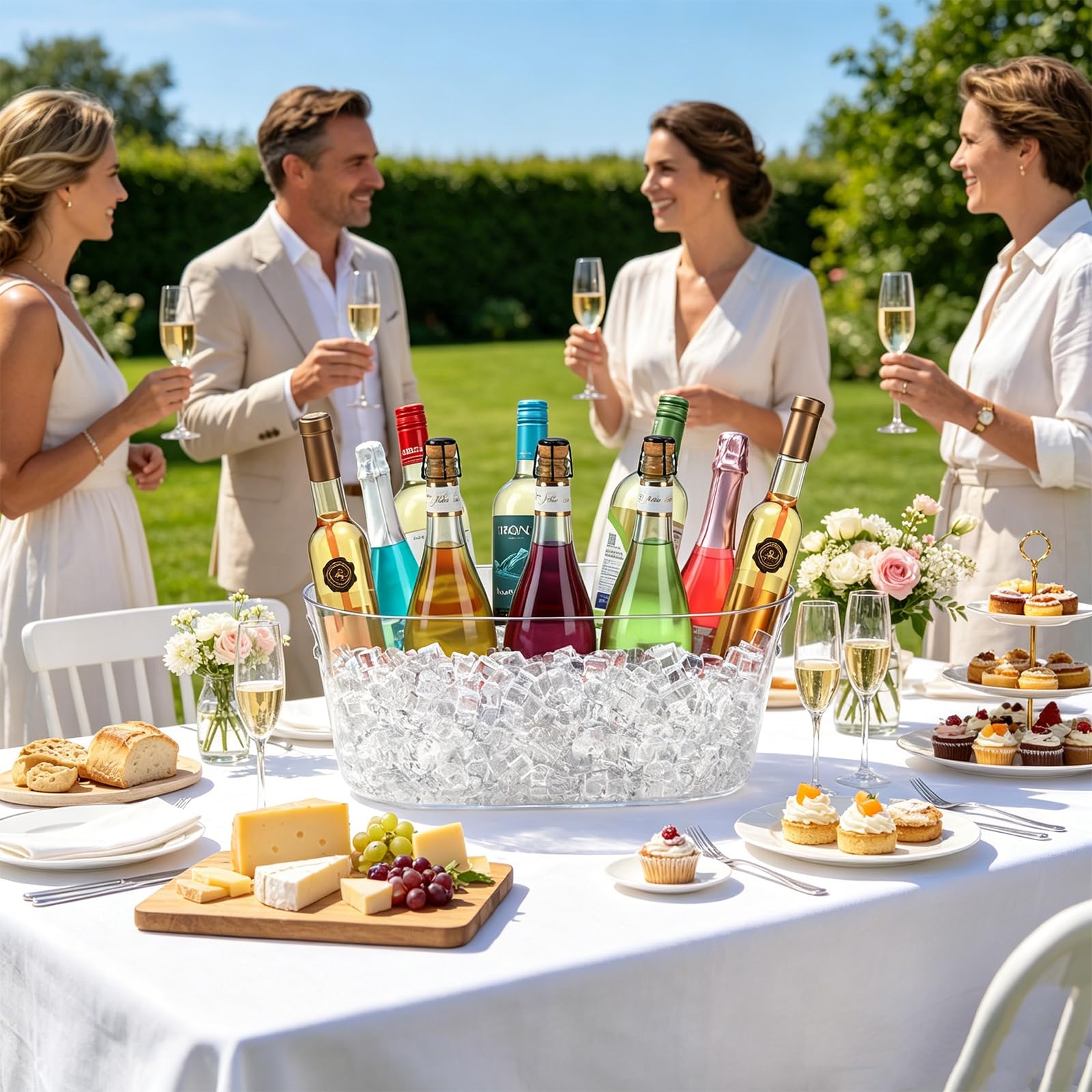 Eiskübel für Partys, 4 Packungen, 15 l großer Eiskübel mit 4 Schaufeln, transparenter Acryl-Kunststoffwanne für Zuhause, Büro, Kühlschrank, Zubehör für Champagner, Bier, Cocktail auf Mimose, Bar