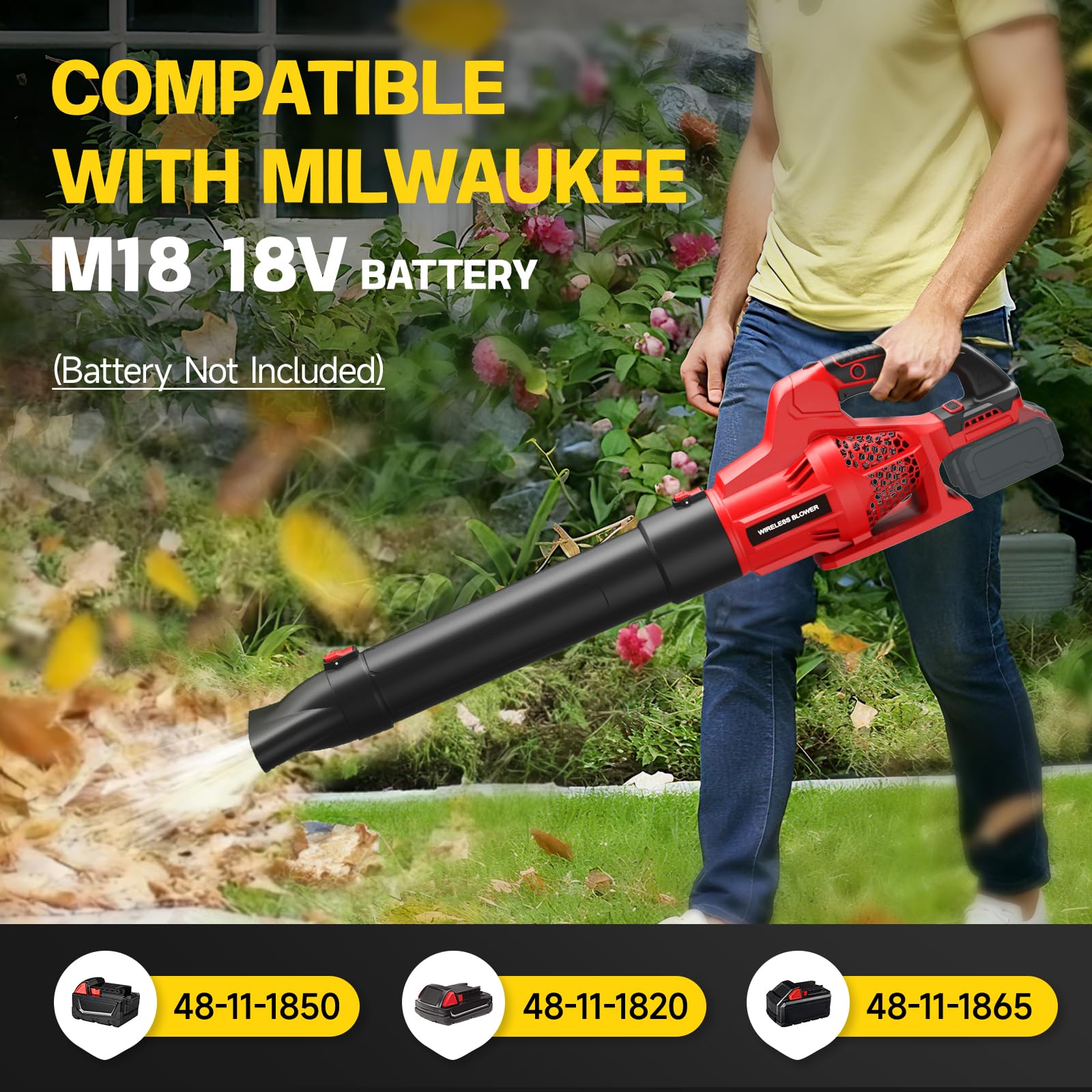 Souffleur de feuilles sans fil pour batterie Milwaukee M18 18 V, 500 CFM/150 MPH pour souffler les feuilles, la poussière, la neige, l'entretien des pelouses, le nettoyage de terrasse