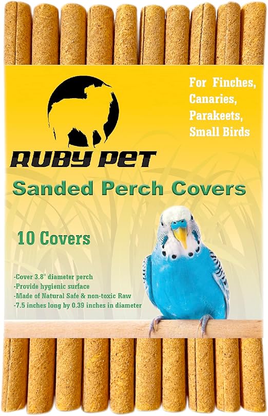 Sanded Perch Covers for Parakeets, Lovebirds, Finches, Canaries, Small Birds, 3/8" Diameter x 7.5" Long | Bird Accessories | pet Bird Supplies | Bird perches for cage | 10 Count