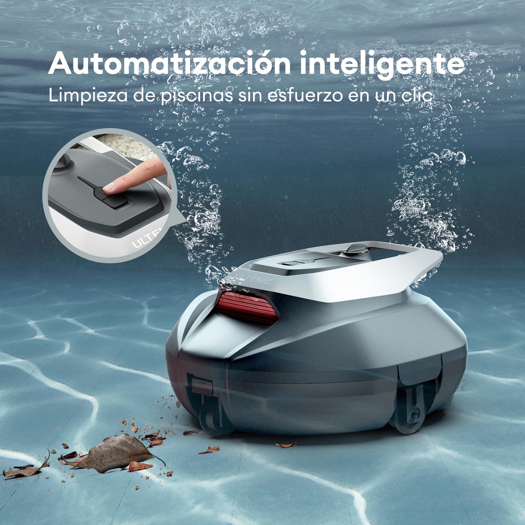 Ultenic Robot Limpiafondos Piscina, 90Min, 80m², Recogida sin Poste, Estacionamiento Automático, Aspirador Piscina Fondos sin Cable con 2 Motores, 5200mAh, para Piscina Elevada y Enterrada