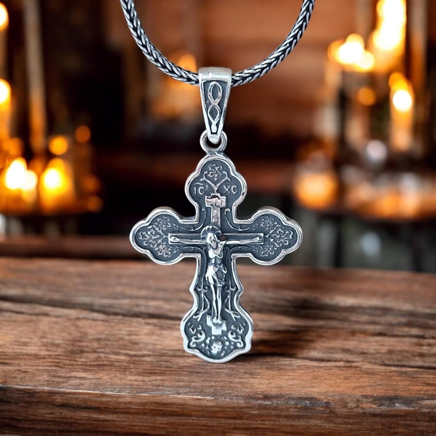Orthodox Cross Necklace for Women - 925 Sterling Silver - Jesus Christ Crucifix Pendant with Prayer Spiga Rope Chain 20" - Christian Religious Jewelry - Handmade - Image 9