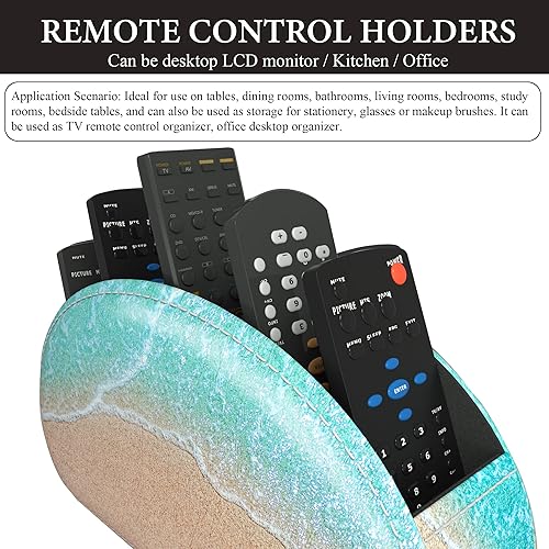 Miniatura 4 de QIELIZI Soporte para control remoto, organizador de escritorio de piel sintética con 5 compartimentos espaciosos para controles remotos de TV,