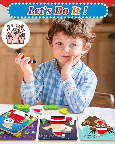 Miniatura 3 de Benresive Christmas Wooden Toddler Puzzles Ages 1-3, Montessori Toys for 1 2 Year Old Boys Girls, 4 Pack Christmas Toddler Toys Birthday Gifts for 1