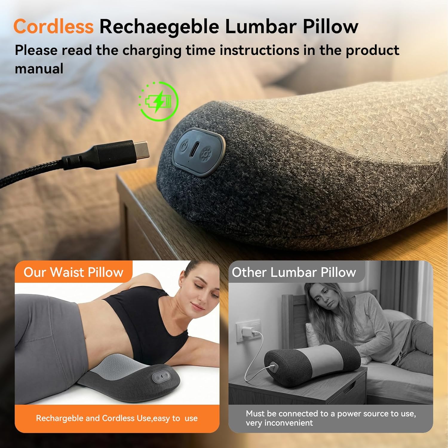 Yunari 3 in 1 Electric Lumbar Massager Support Pillow with Hot Compress, 2026 Latest Patented Adjustable Height Massager Pillow for Lower Back Pain Relief, Waist Support Pillow for Men and Women