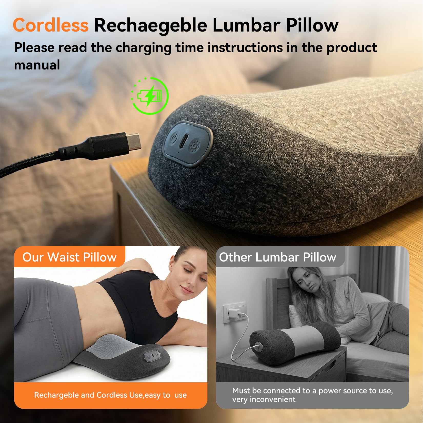 Yunari 3 in 1 Electric Lumbar Massager Support Pillow with Heat, 2026 Latest Patented Adjustable Height Back Massager Pillow for Sleep and Office Chair, Back Support Pillow for Lower Back Pain Relief — view 6
