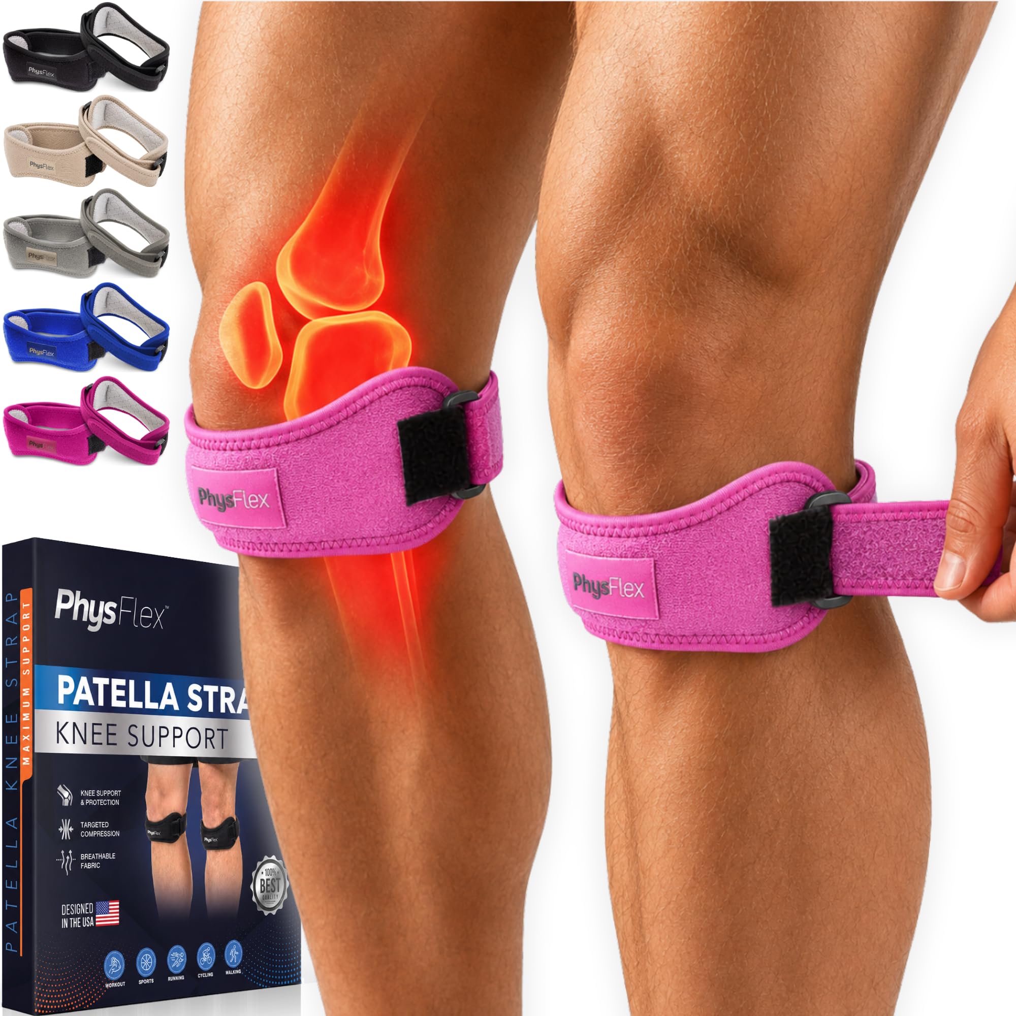 Photo 1 of 2 Pack Patellar Tendon Support Strap, Knee Brace, Knee Support, Pain Relief