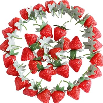 Joeabor 36 Pieces Fake Strawberries Fake Fruit Artificial Strawberry Kitchen Decor Plastic Strawberry Party Decorations Realistic Fake Food Lifelike for Display Photography Props