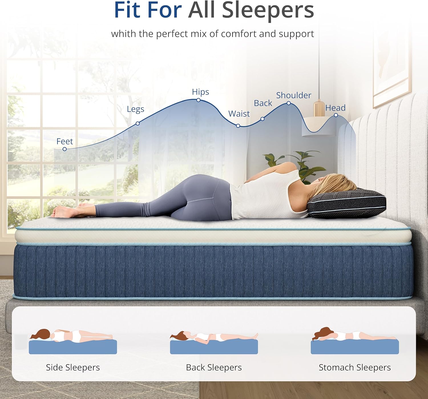 King Size Mattress 12 Inch, King Hybrid Mattress in a Box, Individual Pocket Springs, Medium, Fiberglass Free, CertiPUR-US Certified for Pressure Relief & Breathability