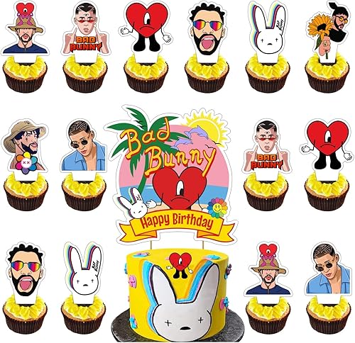 BOYKIM 25 decoraciones de pastel de rapero para suministros de fiesta de cumpleaños con temática de dibujos animados, decoraciones de cupcakes,