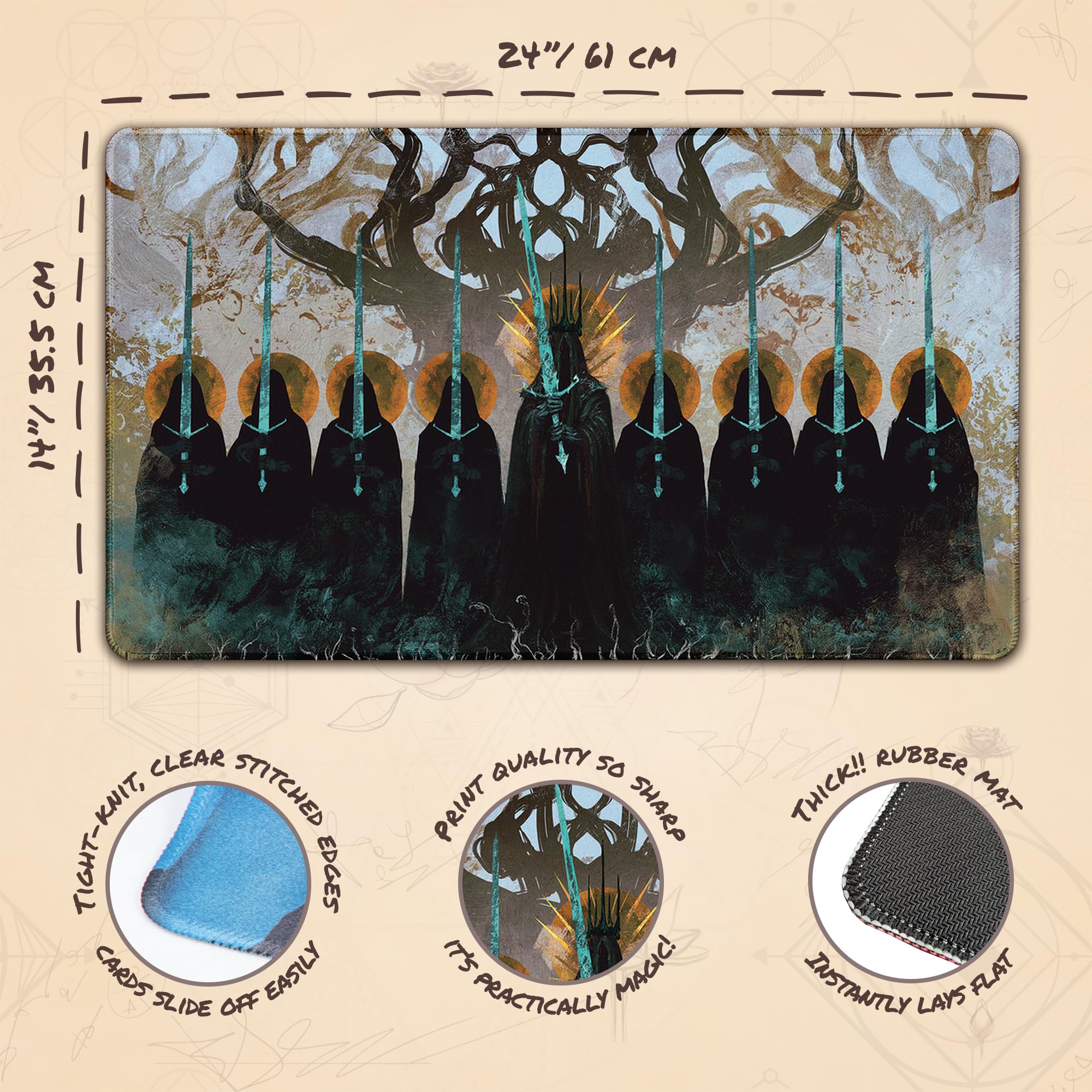 The Nine Black Riders (Stitched) - MTG Playmat by Anato Finnstark, LOTR Lord of the Rings - Compatible with Magic the Gathering Playmat - Play MTG, YuGiOh, TCG - Original Play Mat Art Designs