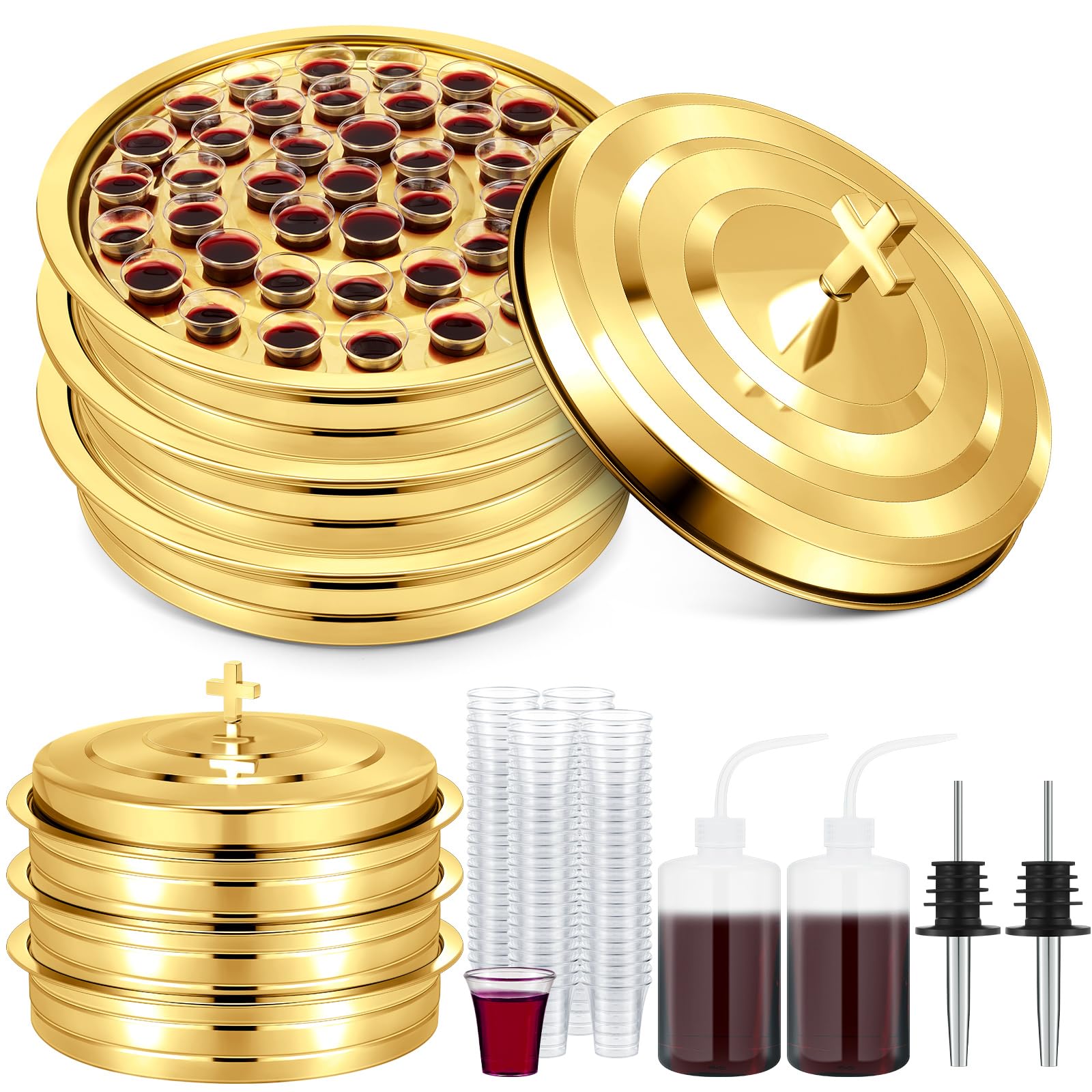 Plateau de communion chrétienne Zhehao lot de 3 avec couvercle pour églises