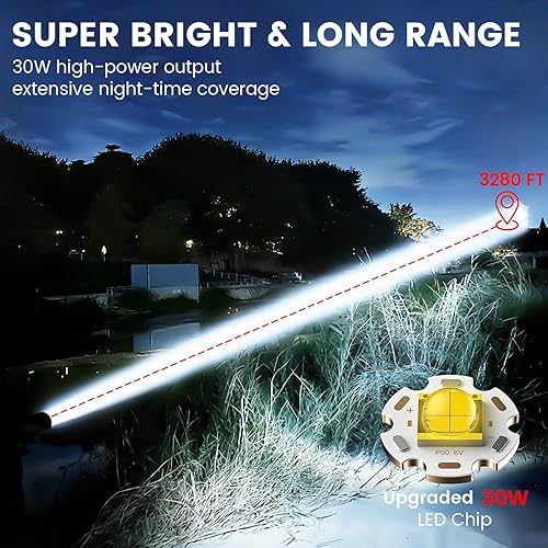 Miniatura 2 de VASTERFIRE - Linternas recargables de 10000 lúmenes altos, linterna LED súper brillante de 30 W con pantalla LCD, haz de 3937 pies y larga duración