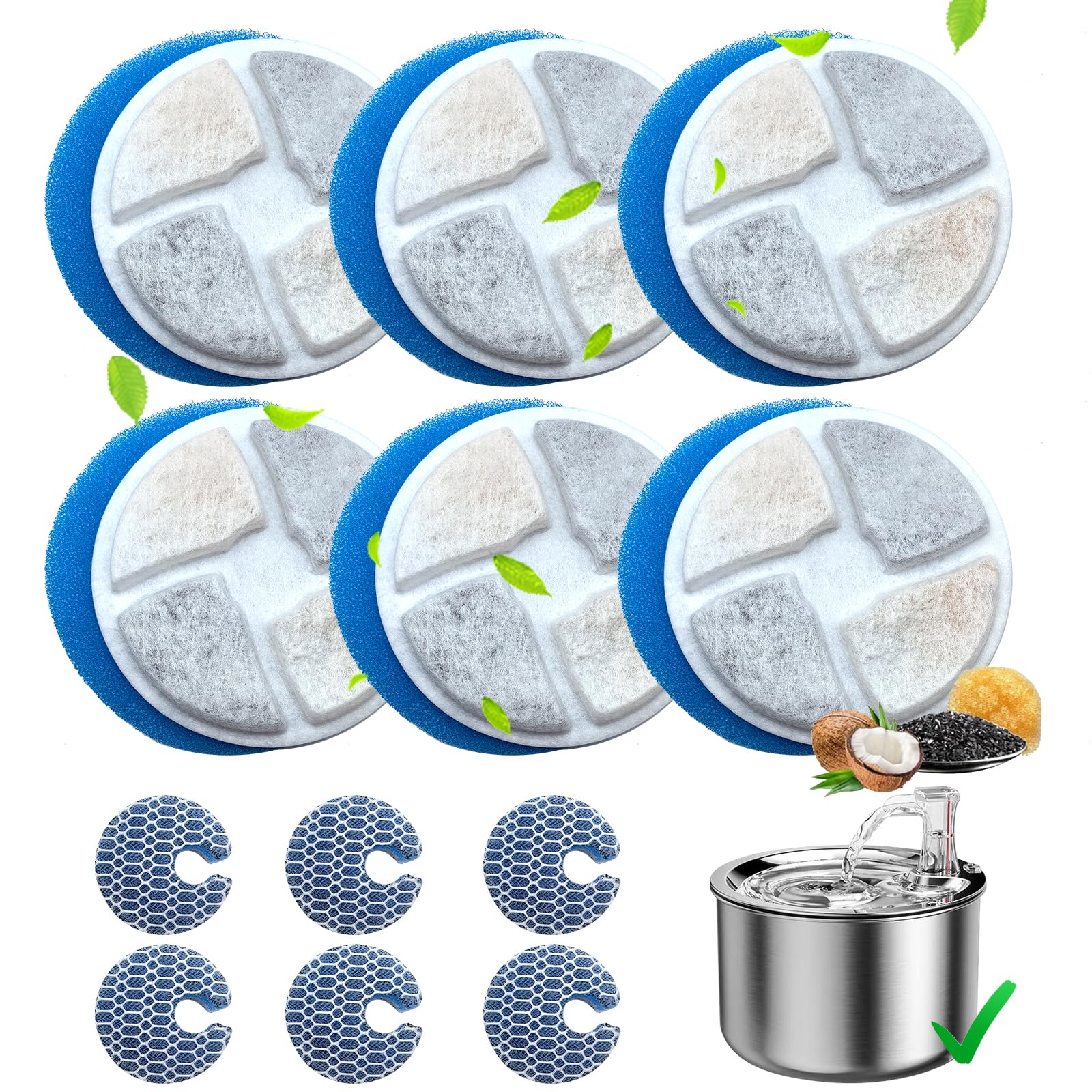 Sesyomr Cat Water Fountain Filters - 4 Pack Replacement For Round Stainless Steel Pet Fountains