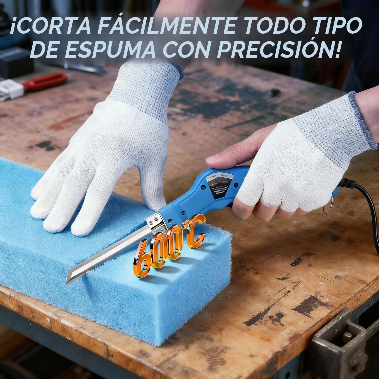 BigKing Cortador eléctrico de espuma caliente de 180 W, 0 – 600 ℃ 220 – 240 V, con 4 cuchillas, guantes, cepillo, llave inglesa, cuchillo eléctrico en caliente para EPS, XPS, PU, EVA, tabla KT