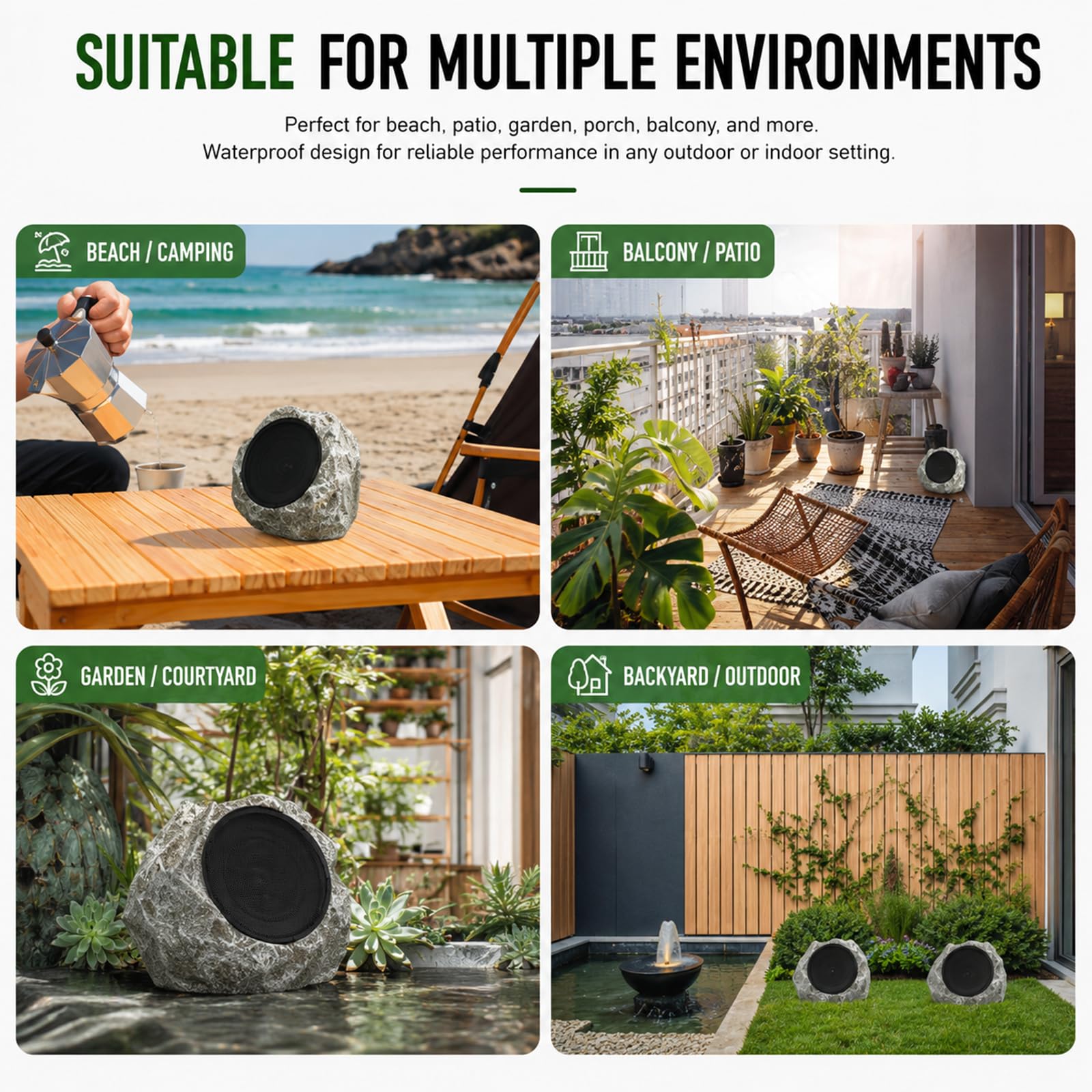 Altoparlanti esterni impermeabili Bluetooth ad energia solare, altoparlante Bluetooth ricaricabile tramite USB, design realistico in pietra, audio dai bassi profondi per giardino, patio, cortile