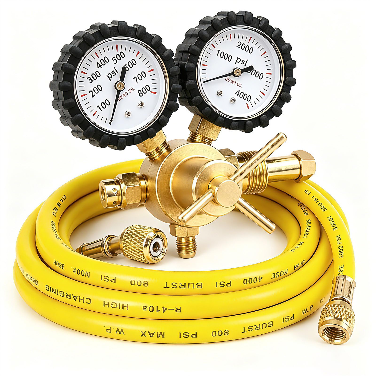 Nitrogen Regulator - Nitrogen Regulator Hvac with 60" Hose, 0-800 PSI CGA580 Delivery Pressure Equipment Brass Inlet Outlet Connection Gauges, Nitrogen Tank Regulator, by NAKAO (0-800PSI)