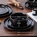 E-far Stoneware Dinnerware Sets for 2, 6-Piece Plates and Bowls Set, Modern Ceramic Dishes Dinning Ware, Microwave & Dishwasher Safe - Matte Black