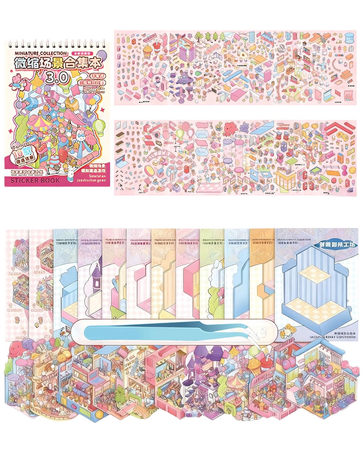 Ensemble de 10 pièces Stickers Scene Autocollant 3D de Scène, Sticker Scene Miniature avec Pincette, House Aménagement paysager Miniature Autocollants pour Adultes, Enfants