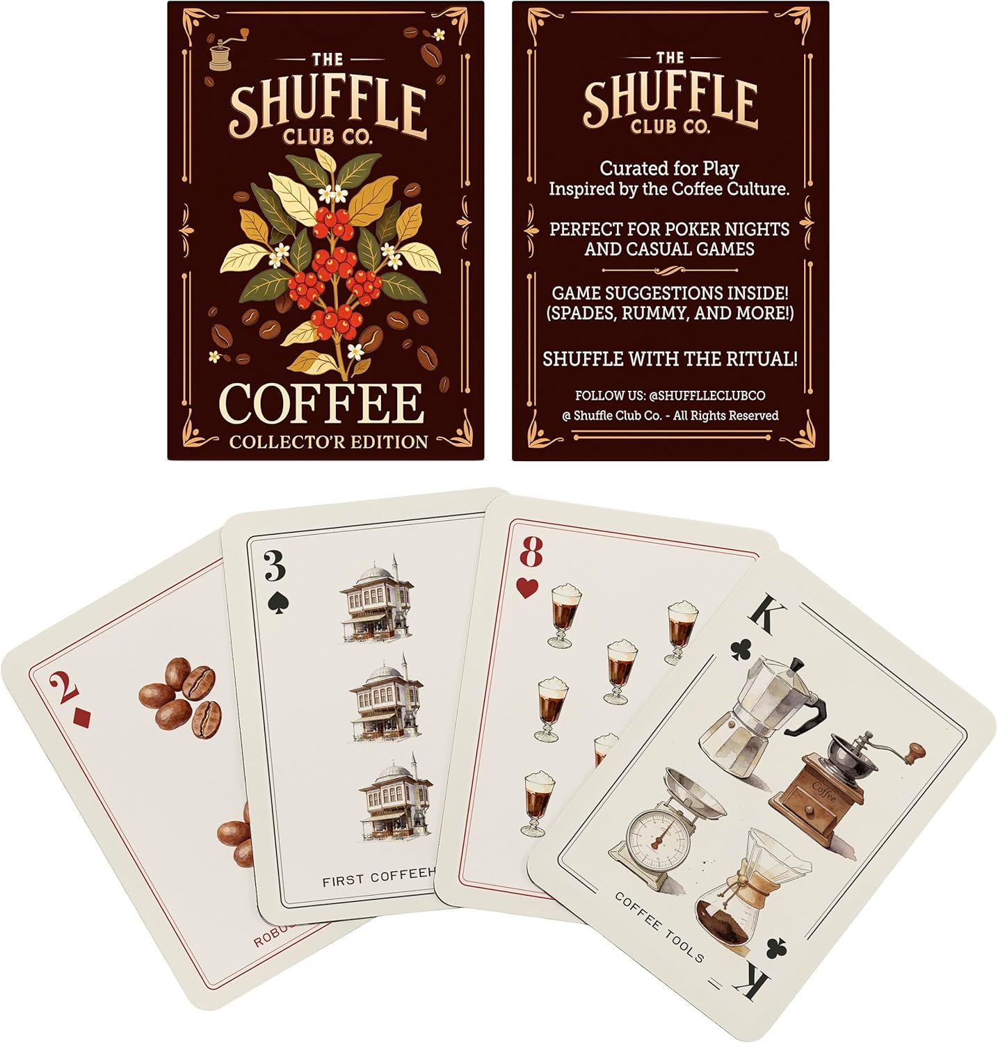 Coffee Playing Cards – Illustrated Café & Espresso Card Deck | Poker Size Playing Cards for Coffee Lovers | Unique Gift for Baristas, Caffeine Addicts (Pack of 12)
