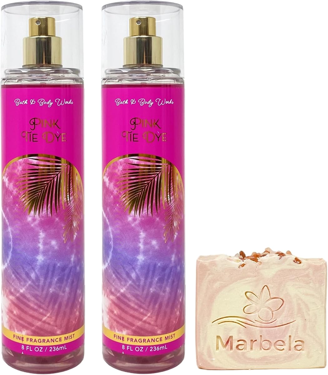 Bath & Body Works Pink Tie Dye Paquete de 2 nieblas aromáticas con jabón de barra de manantiales de sales del Himalaya
