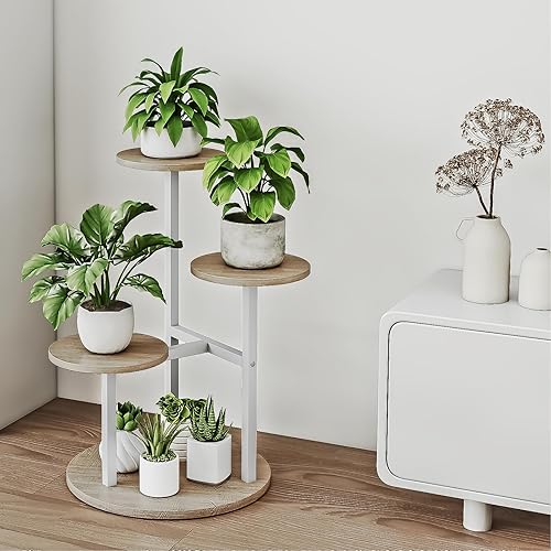 Miniatura 2 de Soporte para plantas de interior de 4 niveles y 5 macetas, estante múltiple para macetas de flores para patio, jardín, balcón, sala de estar,