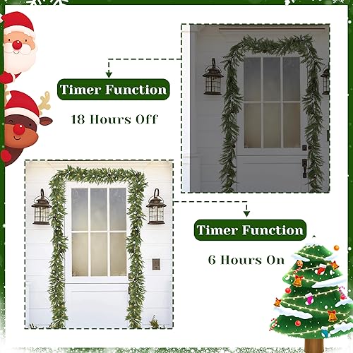 Miniatura 4 de Guirnalda de pino preiluminada realista con temporizador, guirnalda de Navidad sintética de 6 pies, funciona con pilas, guirnalda de invierno para