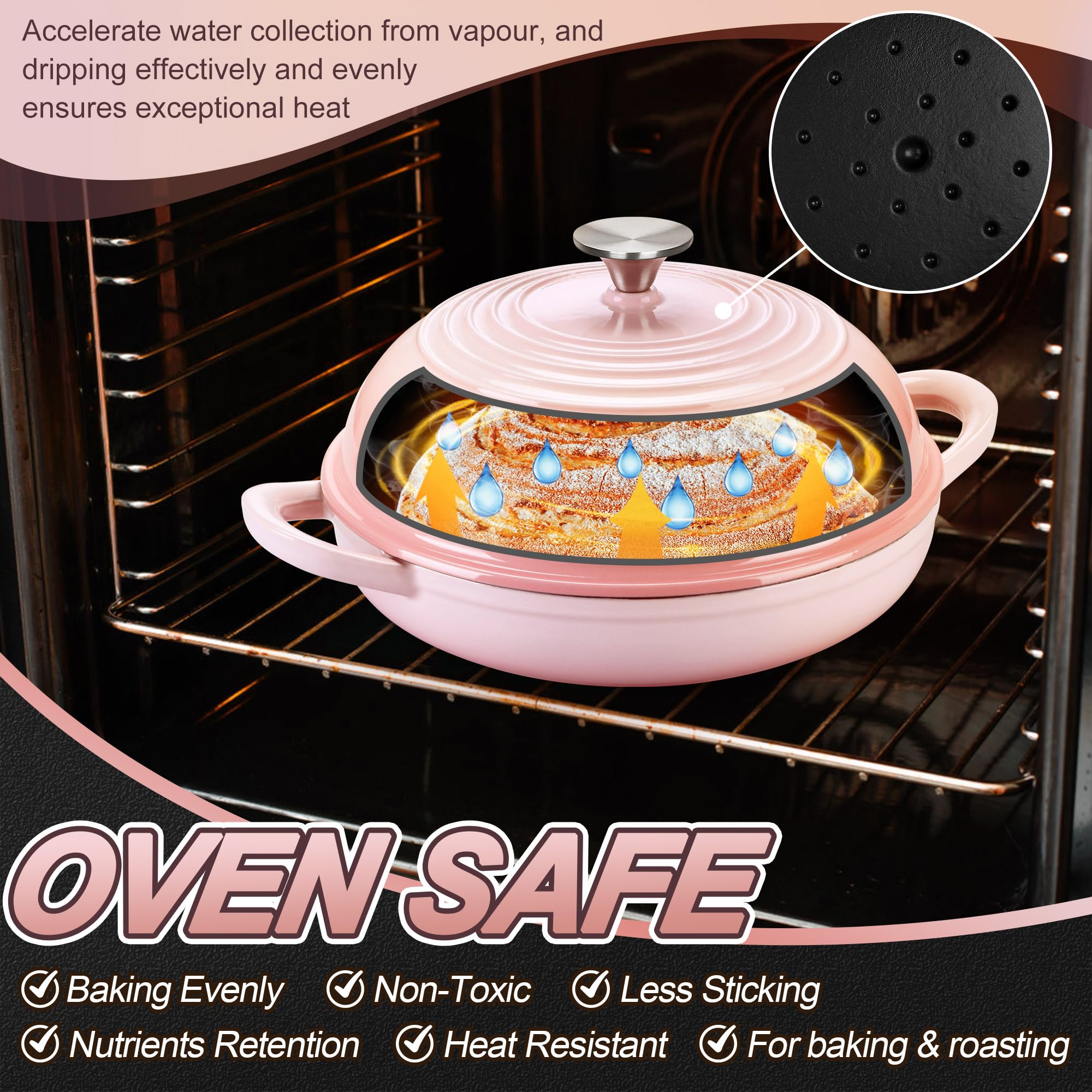 Pink Enameled Dutch Oven - Perfect for Bread! -5