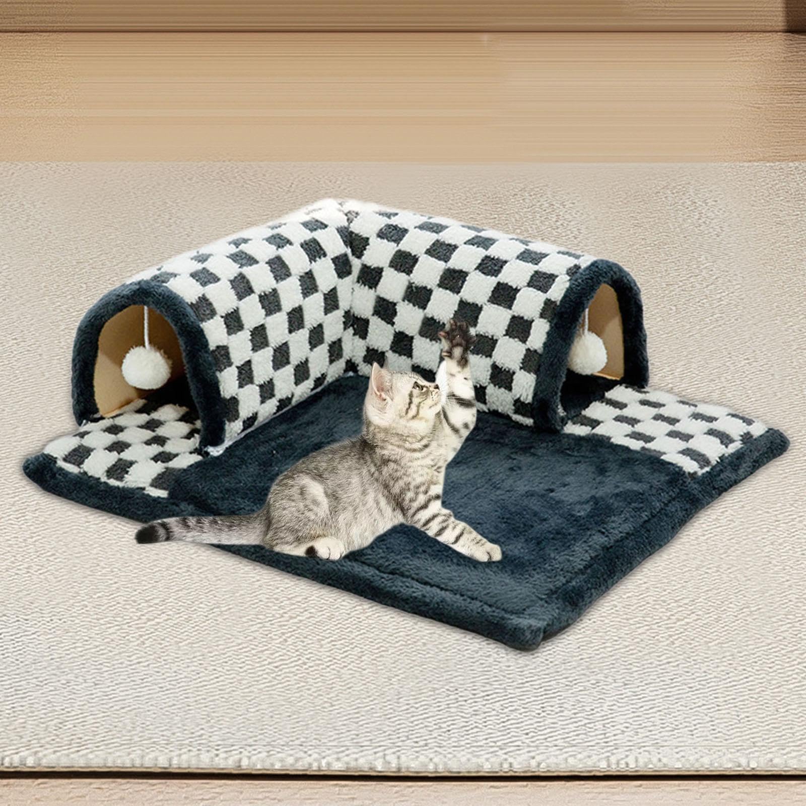 Tunnel de Jeu pour Chat Mignon, Tapis de Jeu pour Chat, Tunnel de Jeu pour Furet, Tunnel de Jeu pour Lapin, Centre de Jeu Interactif D'intérieur, Noir L