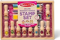 Melissa & Doug Deluxe Happy Handle Stamp Set - 10 Wooden Stamps, 5 Colored Pencils, 6-Color Washable Ink Pad for Preschoolers