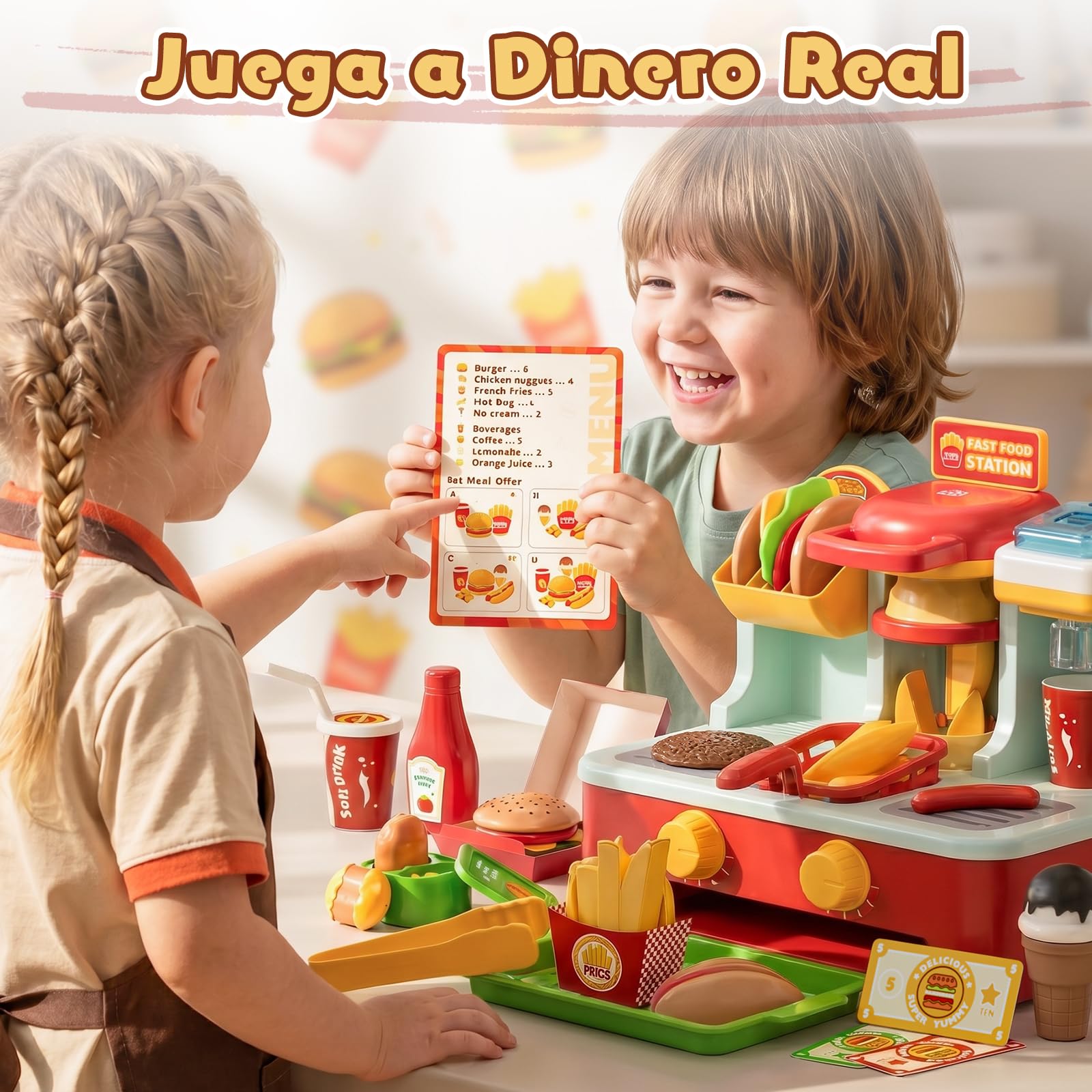 Lehoo Castle Juguete de Comida Hamburguesa, Cocinita Infantil para Cortar, Accesorios y Utensilios de Cocina Juguete, Cozinha Criança para Niñas 3-8 Años