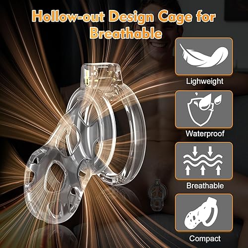 Miniatura 7 de Dispositivos de jaula de castidad masculina  Jaula de silicona suave y ligera para hombre para el pene, jaula de bloqueo de casidad transparente,