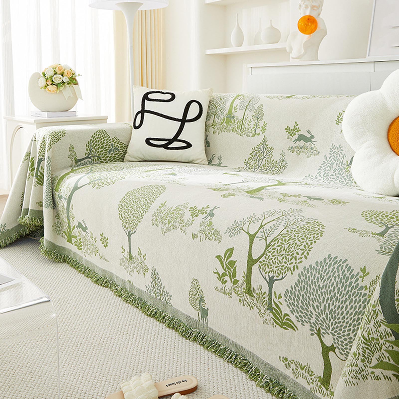 Housse de canapé réversible lavable en chenille verte anti-griffures