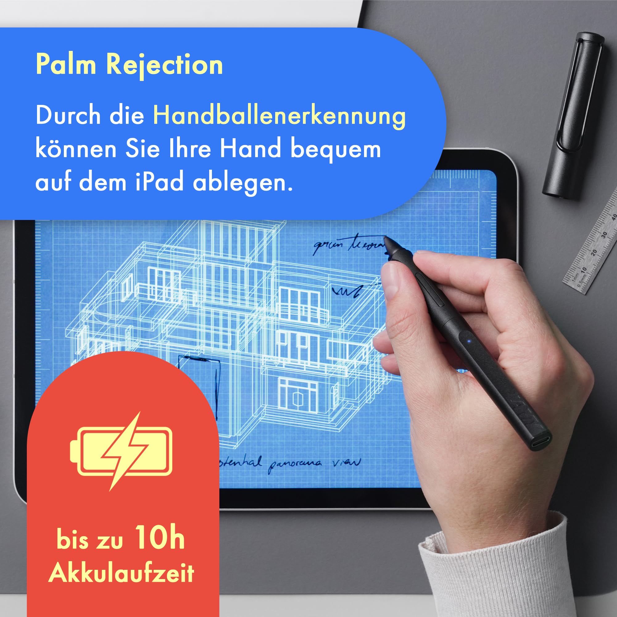 LAMY Safari Note+ Steel Black iPad Stift – Stylus Pen mit Palm Rejection, Neigungssensitivität & ergonomischen Griff – kompatibel mit verschiedenen iPad Modellen – bis zu 10 Stunden Akkulaufzeit