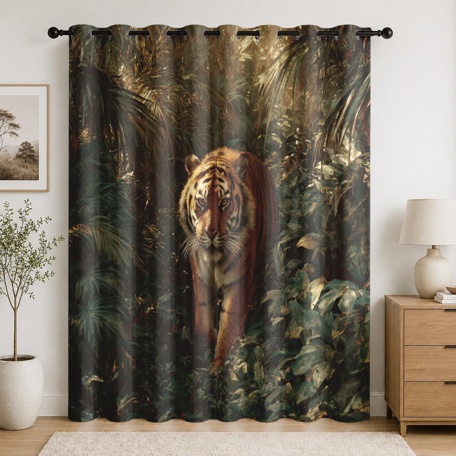 Rideaux occultants 3D tigre forêt lot de 2 pièces 75x166 cm pour salon