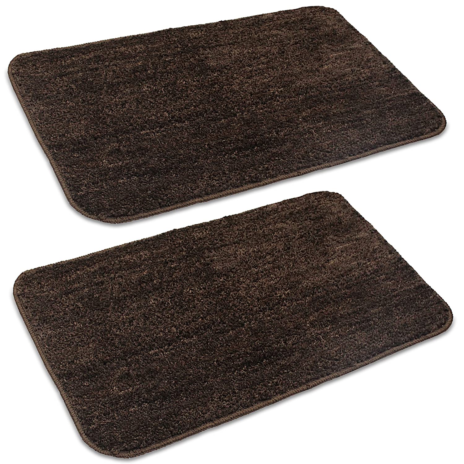 Amazon Brand - Solimo Microfibre Anti-Slip Bathmat, Solid, (Brown, 45cm x 70cm) Set of 2