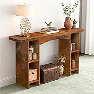 55 Inch Entryway Table Single-Shelf Cabinet, 1.6 Inch Thick Desktop Wooden Console Table with Socket Farmhouse Sofa Table for Entrance, Hallway, Living Room,Behind Couch(Rustic Brown)