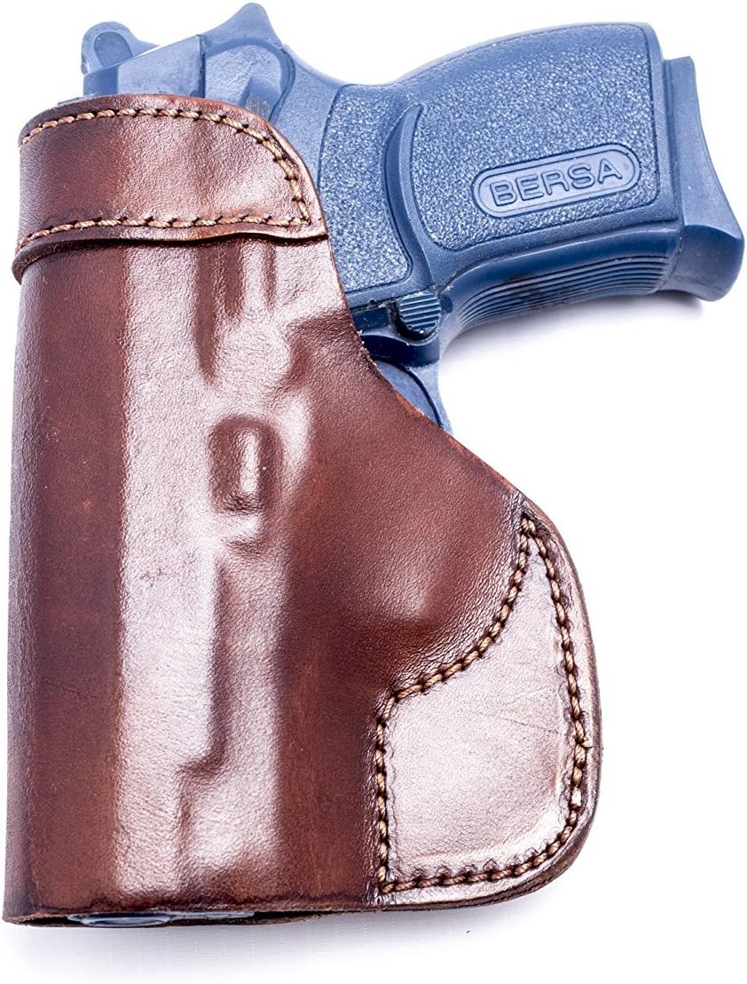 OUTBAGS USA LS2BTUC (Brown-Right) Full Grain Heavy Leather IWB Conceal Carry Gun Holster for Bersa Thunder Ultra Compact UC Pro 9mm, .40S&W, .45ACP. Handcrafted in USA.