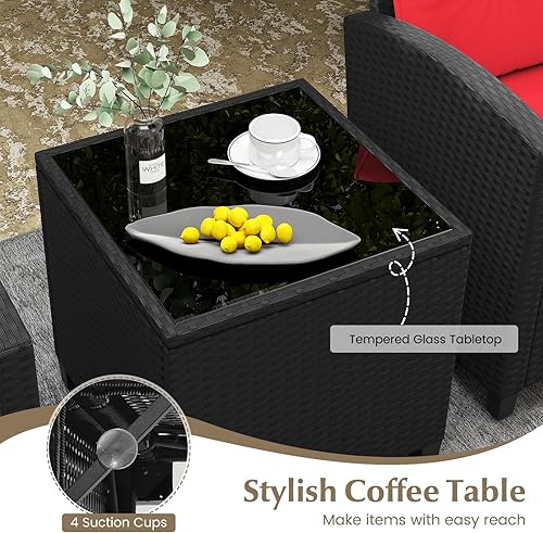 Miniatura 150 de Tangkula - Juego de muebles de patio de 3 piezas, mimbre de ratán de PE, para exterior, con cojín lavable y mesa de vidrio templado, muebles