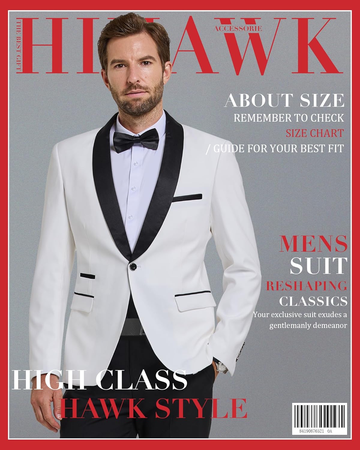 Hihawk Men's Casual Slim Fit Blazer, One Button Shawl Lapel Jacket, Lightweight Tuxedo for Dinner Prom Party Wedding - Image 7