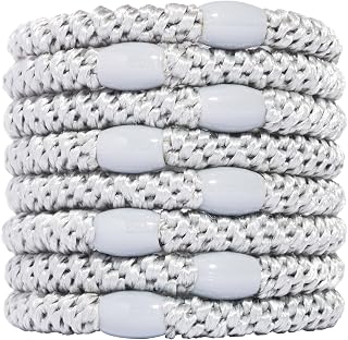 LErickson Silver Hair Ties for Thick Hair: 8-Pack No-Crease Ponytail Holders, Strong Hold, Damage-Free, Stylish Grab & Go Bands
