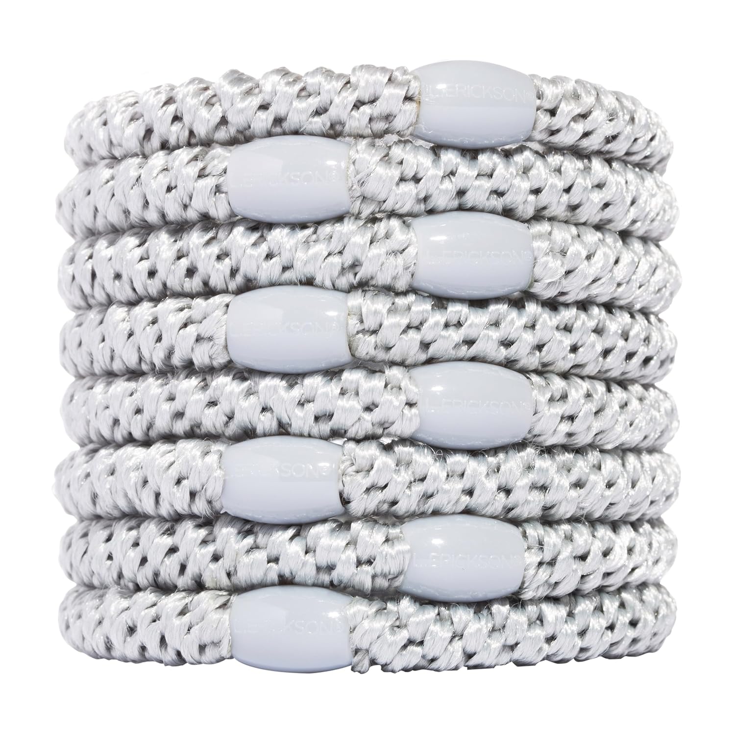 LErickson Silver Hair Ties for Thick Hair: 8-Pack No-Crease Ponytail Holders, Strong Hold, Damage-Free, Stylish Grab & Go Bands