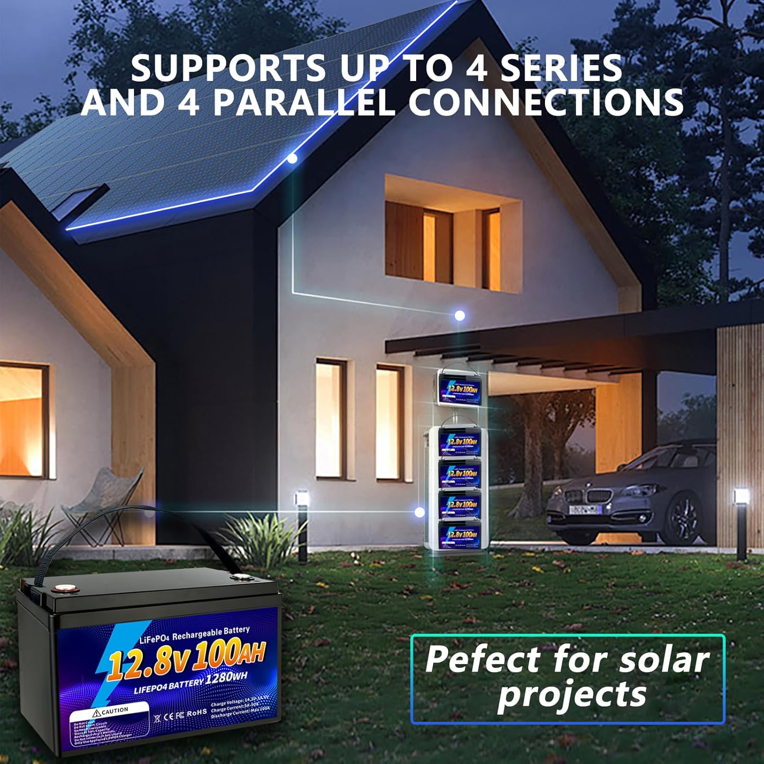 12V 100Ah LiFePO4 Battery, Group 31 Lithium Iron Phosphate Battery, 100A BMS Low-temp Protection 15000 Deep Cycles for Home Energy, RV, Solar System, Fishing Boat