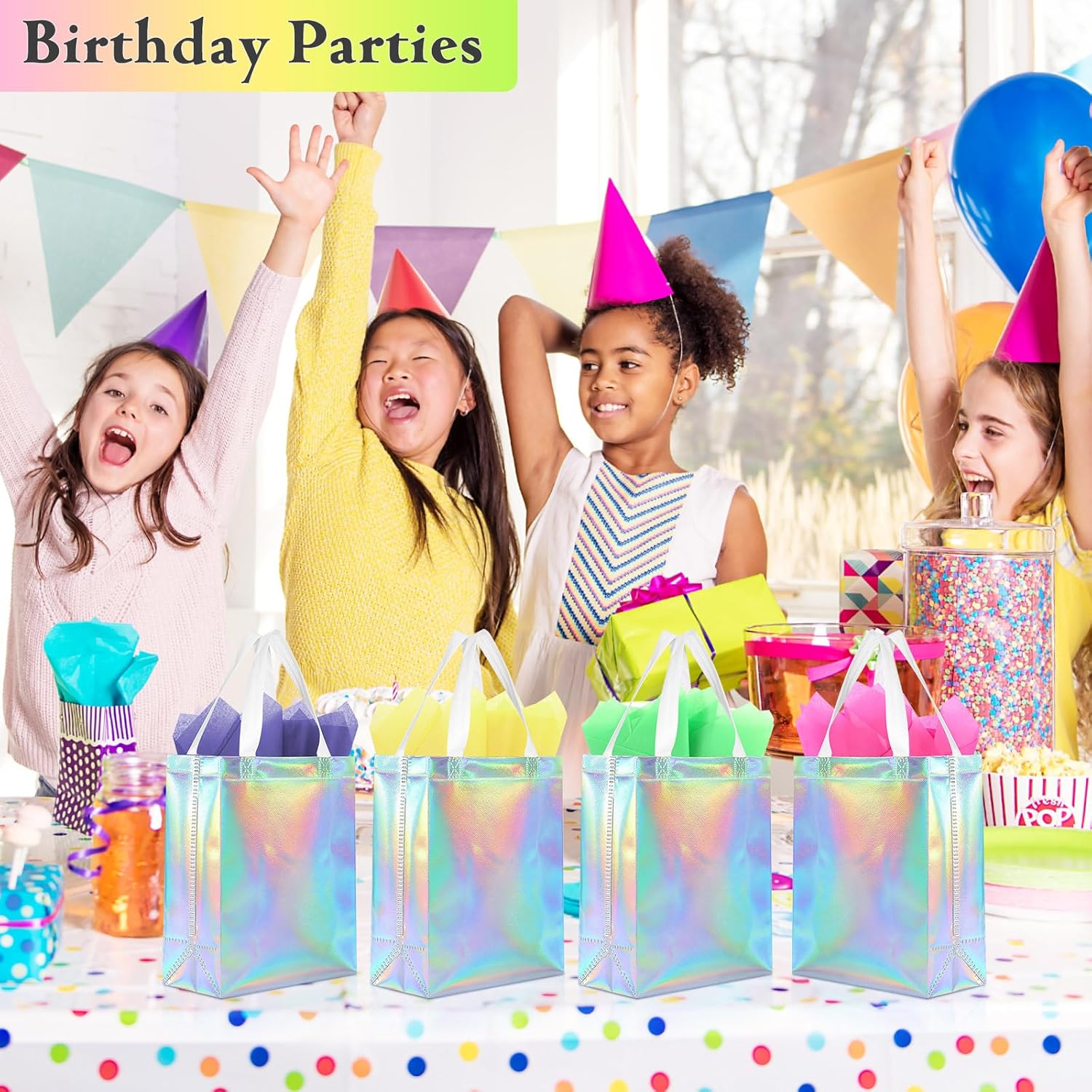 Ethhqu 12 Pack Reusable Iridescent Gift Bags with Handles, Medium Size 10x4x8 Inches - Includes 24 Tissue Papers for Birthday Party, Wedding, Baby Shower, Christmas & Holiday Gifts (Color Mixing Gift Bag, 12Pcs) - Image 5